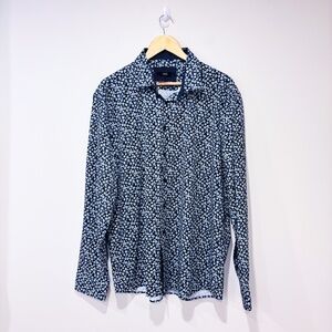 AKA Navy floral button down shirt